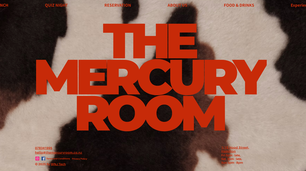 The Mercury Room: I created the Wix website for The Mercury Room, a stylish Christchurch bar and events venue, handling design, layout, and content structure to showcase their offerings clearly and attract customers online. The project included mobile-optimised pages, featured menus and event info, intuitive navigation, and basic SEO setup to improve local search visibility. Built with easy editing in mind, the site lets the team update specials, events and socials without tech headaches — helping them connect with patrons and grow bookings. (themercuryroom.co.nz).