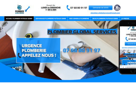 Plombier puteaux 92800 Plombier Global Services: Refonte totale du site internet de plombier sur Paris et référencement local.