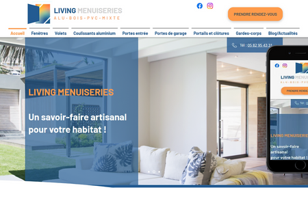 Menuisier Toulouse avec Living Menuiseries: Création site internet vitrine avec très gros travail d'optimisation Seo + énorme référencement local