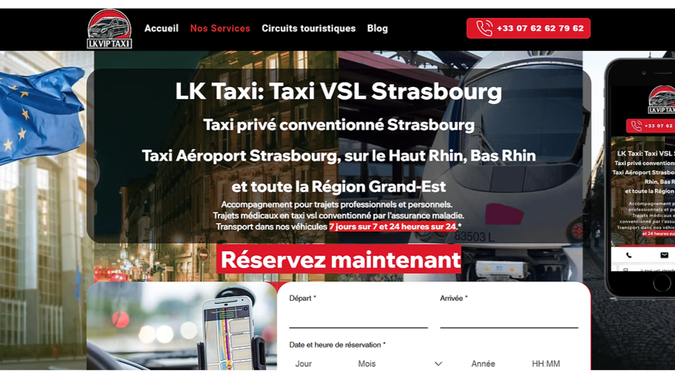 TAXI VSL STRASBOURG: Refonte totale du site internet avec formulaire sur mesure pour réservation de taxi + optimisation fiche Google My Business + Seo local en cours..