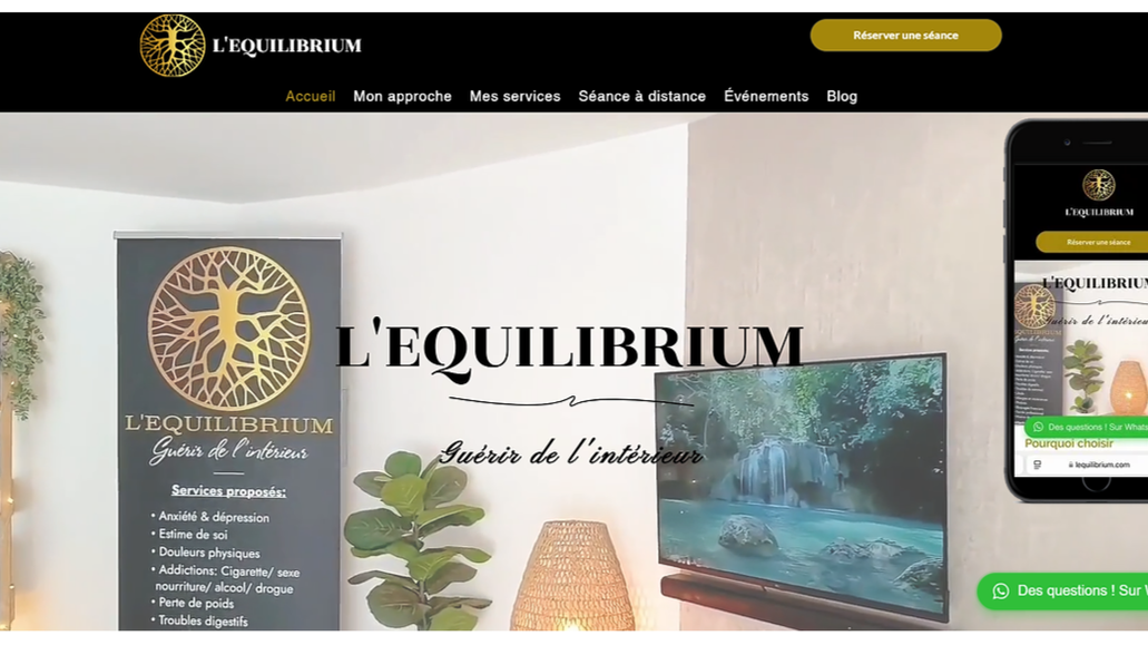 Soins énergétique, guérison énergétique avec L'EQUILIBRIUM: Refonte totale du site internet avec module de réservation..
Seo en cours..