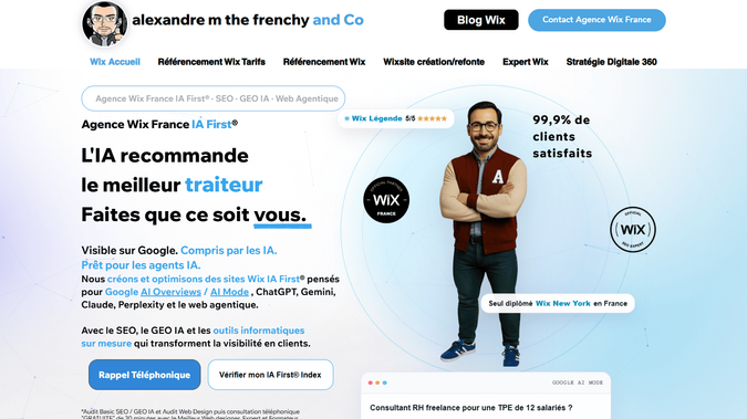 alexandre m the frenchy and Co: Formateur Wix Seo France, Wix, référencement Wix: alexandre m the frenchy and Co, une Agence Wix France IA First, experte SEO Wix, GEO IA et Web Agentique. 20 ans d'expertise Wix pour développer votre visibilité sur Google et dans les IA.