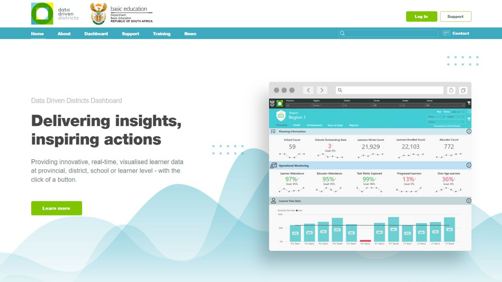 DDD Dashboard: The Data-Driven Districts (DDD) program supports a culture of data-driven decision-making in South Africa’s public education system. The online dashboard visualises school-level data and learner performance metrics from the national School Administration and Management Systems, giving educational officials real-time insight to make transformative decisions every day.

The previous WordPress site was outdated and no longer reflected the scale or sophistication of the platform. Working under a tight timeline, we delivered a complete redesign and rebuild that aligned with the launch of DDD 2.0, the program’s upgraded data platform.

The new site features:

A phased login transition, allowing users to access both legacy and new versions during rollout.

A blog for educational updates and thought leadership.

A dramatically improved support page with downloadable assets and training materials.

A product demo, event pages, and on-page registration for key initiatives like the annual Data Summit.

Custom illustrations and visuals to enhance clarity and engagement.

The DBE team noted:

“The expertise of the team was a key enabler in us being able to launch a website in record time. The site was one of many moving parts in a time-sensitive project, and the team's insight, guidance, and quick grasp of our strategic priorities ensured the new site achieved everything we intended. The ongoing support has made Jolene a much-valued partner to our team.”

This project reflects not just a visual transformation, but a strategic communication platform that continues to evolve alongside the DDD initiative — empowering educators nationwide with better access to data and insight.
