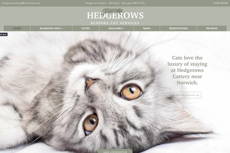 Hedgerows Cattery: Hedgerows Cattery already had a website built by a family friend on WordPress, which had fallen into disrepair. The business asked me to produce a new, up-to-date website with new features and styling. I designed and produced the website with new styling, forms for booking, enquiries and reviews, sourced the images, and wrote the copy and their SEO.