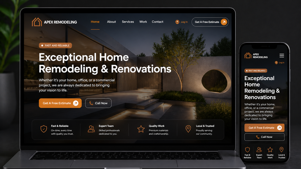 Apex Remodeling: We designed this new home remodeling website on classic wix editor.

Custom Code Feature :
- Custom Rating and Reviews System
> On Services Pages We Created and Coded custom rating and reviews system where people can submit reviews and the submitted reviews are being displayed. We have shown average ratings, total number of reviews.
> Rating breakdown through progress bars make it looks awesome. 