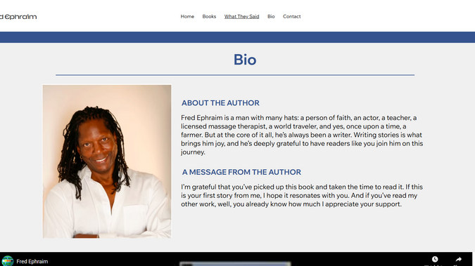 Fred Ephraim: A simple one-page Wix Studio website for an amazing author Mr. Fred Ephraim :)