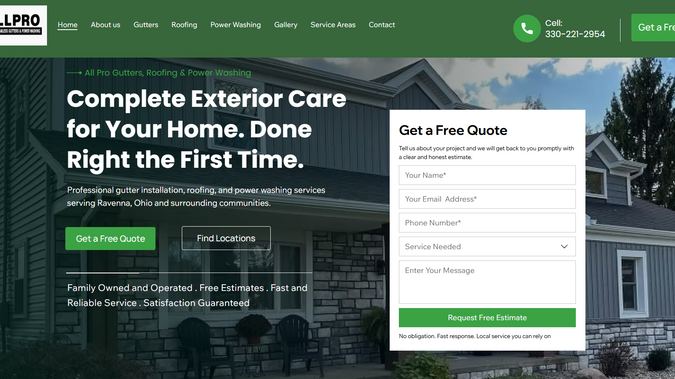 All Pro Seamless Gutters & Power Washing: Figma & Wix Studio.
