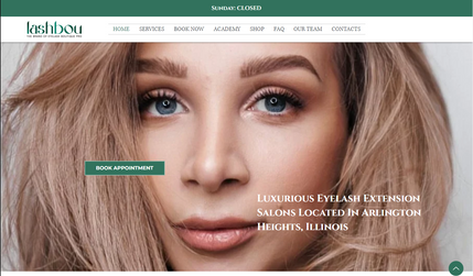 Lashbou Salon on Dundee Road, Chicago, IL: Site with booking services: eyelash extension, eyelash fills, eyelash removal, eyebrow services, and permanent makeup. Work done: content, design, website creation, third-party integration, SMM, Google Ads campaign, Email-marketing