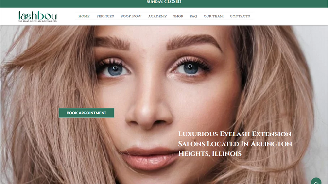 Lashbou Salon on Dundee Road, Chicago, IL: Site with booking services: eyelash extension, eyelash fills, eyelash removal, eyebrow services, and permanent makeup. Work done: content, design, website creation, third-party integration, SMM, Google Ads campaign, Email-marketing