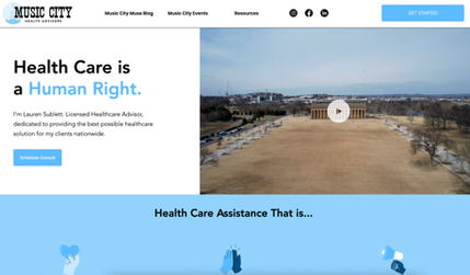 Music City Health Advisors: We helped this client curate well-worded and relevant content for her brand and provide a beautiful web platform for potential clients to get access to her and the many health advisor resources she aims to provide them.