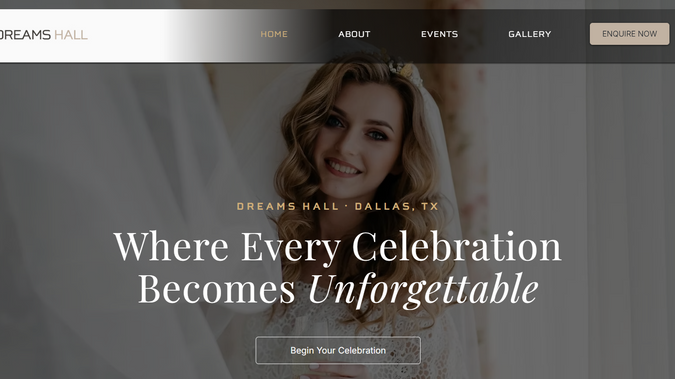DREAMS HALL: Advance Website for an event venue in Dallas, TX