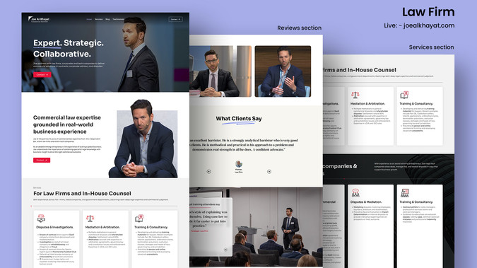 Law Firm: Law Firm Website (Wix Studio Migration)
Migrated the website from Wix Classic to Wix Studio with a fully redesigned and professional UI/UX. Implemented responsive layouts, domain setup, and performance optimization. The final website delivers a modern, credible, and user-friendly experience across all devices.