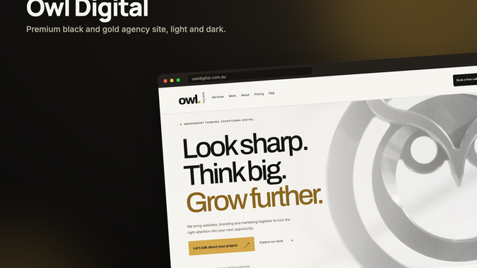Owl Digital Agency: I redesigned the Wix website for Owl Digital, an Indigenous-owned web design and digital marketing agency in Newcastle, Australia, and turned it into a premium black and gold agency site.

The goal: a website that proves the agency's quality, shows its prices and process, and turns visitors into qualified project enquiries.

The challenge: the old site had a 14-link menu full of draft pages, links that opened the wrong page, and a phone layout that scrolled sideways. Its best selling points, like pricing and Indigenous ownership, sat on hidden pages.

What I did:
- Designed a custom black and gold look with light and dark modes and a looping hero film
- Cut the menu to five clear pages and gave each service its own focused page
- Added a pricing toggle for website packages and monthly marketing plans
- Built a Wix Forms enquiry that asks for service and budget, with price cards that fill it in
- Mapped every old URL and added 301 redirects so links and search listings keep working
- Tested every page with real taps on phones and fixed two Wix mobile issues

The result: the new site is live on owldigital.com.au, on the same Wix plan, domain, blog and contacts. It is clear and sharp on phones, and every enquiry lands in the Wix dashboard.

A good fit if your agency or studio needs a Wix website redesign that shows clients the quality you sell.