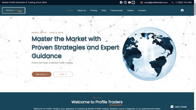 Profile Traders: I designed and developed the website for Profile Traders, an educational platform specializing in Market Profile trading methodologies. The site serves as a comprehensive resource for traders seeking to enhance their skills through courses, articles, and community engagement.

Wix Web Design:

- Visual Aesthetics: Crafted a professional and clean design that reflects the platform's focus on education and trading expertise.

- User Experience: Implemented an intuitive navigation structure, enabling users to easily access courses, read articles, and engage with the community.

- Responsive Design: Ensured the website is fully responsive, providing an optimal viewing experience across desktops, tablets, and smartphones.

Wix SEO Optimization:

- Keyword Integration: Conducted thorough keyword research to identify terms such as "Market Profile trading courses" and "trading education platform," strategically incorporating them into the site's content to enhance search engine visibility.

- Meta Tags and Descriptions: Developed compelling meta titles and descriptions for each page, accurately reflecting the content and improving click-through rates from search engine results.

- Content Strategy: Created informative and engaging content that highlights the unique features of each course, the expertise of the instructors, and the benefits of Market Profile trading, positioning Profile Traders as a premier choice for trading education.

This comprehensive approach to web design and SEO optimization has elevated Profile Traders' online presence, effectively attracting and engaging their target audience.