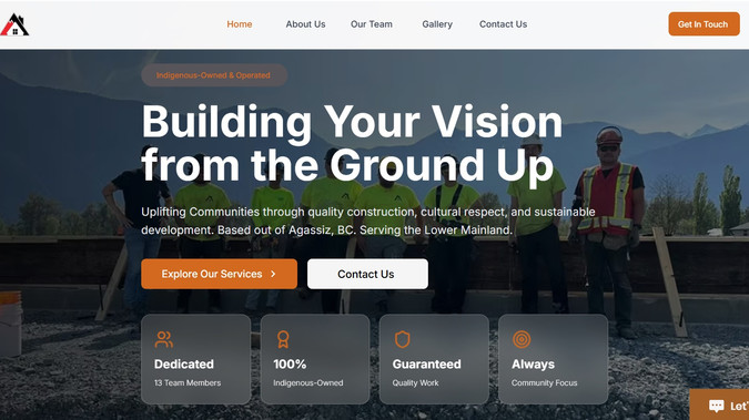 Schiya Construction: We designed and developed the website for Schiya Construction, a 100% Indigenous-owned construction company based in Agassiz, British Columbia, serving communities throughout the Lower Mainland. The website was created to establish a strong and professional online presence while communicating the company’s commitment to quality craftsmanship, cultural respect, community development, and Indigenous empowerment.

Wix Web Design:

Modern Visual Identity: Created a strong, professional, and contemporary design that reflects Schiya Construction’s expertise while maintaining a connection to its Indigenous identity and community-focused values.

Service-Focused UX: Structured the website to make it easy for prospective clients to understand the company’s capabilities, including new construction, remodeling, renovations, additions, concrete work, roofing, flooring, decks, kitchens, bathrooms, and other residential construction services.

Project Showcase: Developed a visual project portfolio that allows visitors to explore completed construction work and gain confidence in the company’s craftsmanship and capabilities.

Brand Storytelling: Highlighted Schiya Construction’s story, Indigenous ownership, community involvement, and mission to create self-sufficient communities. The website introduces the company’s team and communicates the people and values behind the business.

Trust & Credibility: Incorporated client testimonials, completed-project statistics, team information, service details, and clear contact information to strengthen credibility and help prospective clients feel confident reaching out.

Responsive Design: Optimized the website across desktop, tablet, and mobile to provide a consistent and user-friendly experience regardless of device.

Wix SEO & Content Structure:

Local Search Focus: Structured the website around Schiya Construction’s services and geographic market, including Agassiz, British Columbia, and the Lower Mainland, helping establish relevance for local construction-related searches.

Service-Based Content: Organized content around the company’s core construction and renovation services, creating clear topical relevance for both prospective clients and search engines.

On-Page Optimization: Structured headings, service descriptions, project content, internal navigation, and calls to action to create a website that is easy to navigate and understand.

Conversion-Oriented Content: Positioned clear calls to action throughout the website, encouraging prospective clients to explore services, review previous work, and contact Schiya Construction to discuss their project.

The result is a modern, professional, and community-focused website that showcases Schiya Construction’s capabilities, communicates its unique identity, and provides a strong digital foundation for attracting new construction and renovation projects.