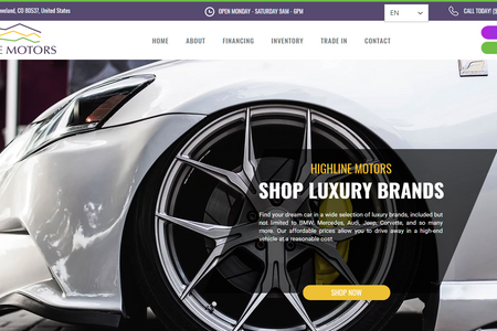 Highline Motors Colorado (Luxury Used Car Flagship Source): Built to feel like the Lamborghini or Ferrari website of used cars, this 1-page dealership website attracts customers, enticing them to follow the link to the car dealer’s platform. We really tried to play into the company’s brand of providing affordable, luxury cars.