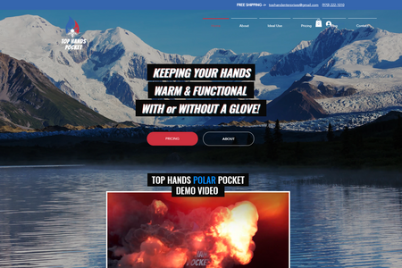 Top Hands Pocket (Hand Warmer e-Commerce Site): A product-focused, advertising site with impressive animations and an inspiring hero video that will capture and engage your audience far beyond the average browse time.