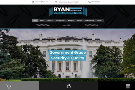 Byan Systems Inc (National and Government Gate Openers): A highly complex database site for a national hydraulic company. Highlights include a fully clickable state-by-state coded element, a powerful product dynamic page, and most notably, a distributor network page showcasing the USA vendors.