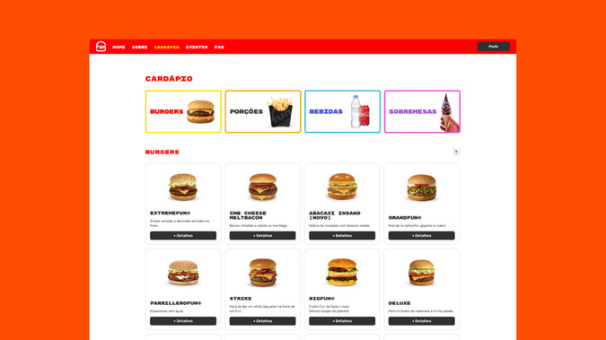 FunBurgers: Um site completo que explora o potencial da plataforma Wix ao máximo. Todo conteúdo do cardápio é alimentado por CMS e o desempenho é excelente.