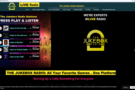 The Jukebox Radio, LLC: Client provided Footprint with creative control over design of logo, logo and website color and design elements, full website design, images, and co-creation of content. Project also included branding consultation,  website design, content strategy, and customization booking and music feed app on each of the stations genre.