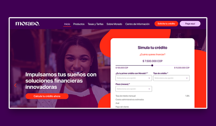 Morado: Re-diseno del sitio web de Morado Colombia: brindar acceso a soluciones financieras ágiles y flexibles que impulsen el crecimiento de emprendedores y negocios en Colombia y Latinoamérica. A través de tecnología, transparencia y un enfoque centrado en las personas, eliminamos barreras para que más empresas puedan escalar y prosperar sin preocupaciones