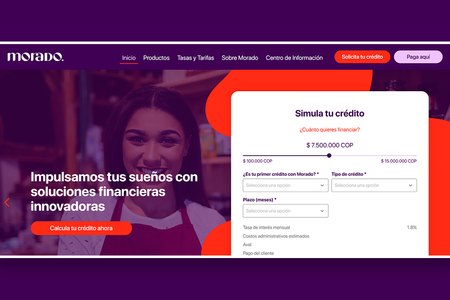Morado: Re-diseno del sitio web de Morado Colombia: brindar acceso a soluciones financieras ágiles y flexibles que impulsen el crecimiento de emprendedores y negocios en Colombia y Latinoamérica. A través de tecnología, transparencia y un enfoque centrado en las personas, eliminamos barreras para que más empresas puedan escalar y prosperar sin preocupaciones