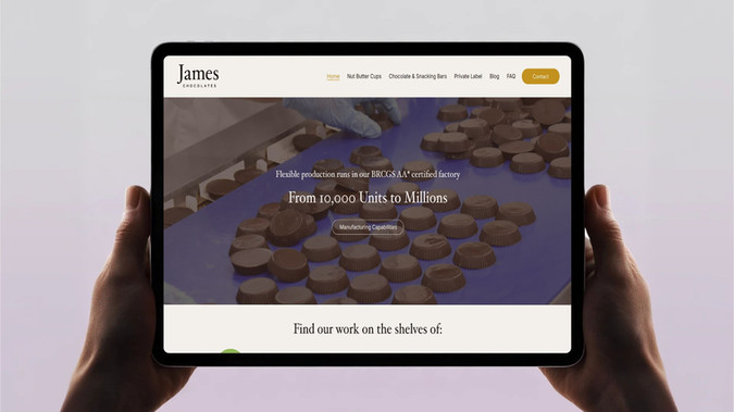 James Chocolates: Migrated James Chocolates from Wix Classic to Wix Studio with a full design refresh. Imported their existing blog content, applied refreshed branding, and built in stronger calls to action to modernise the site and drive engagement.
