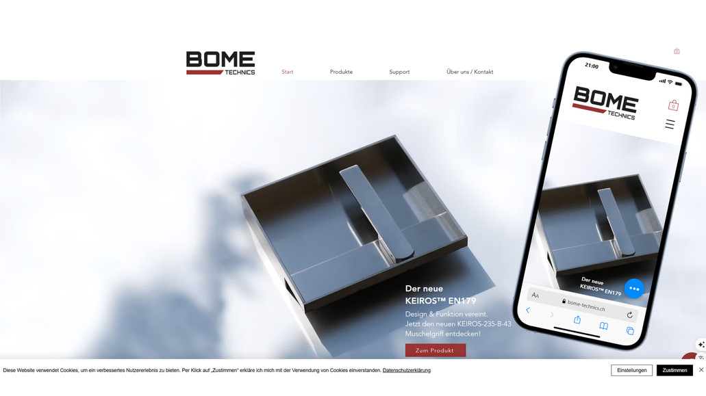 BOME Technics AG: Stylische Webseite mit Shop 