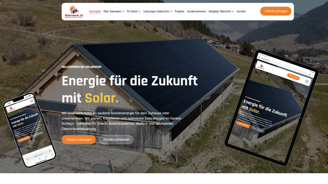 Solarwerk26: - Planung der Website anhand neuster Erkenntnisse
- Struktur in Clustern und Grounding Pages
- Webdesign
- SEO und LLM-Optimierung
- Kundenschulung auf Wix Studio