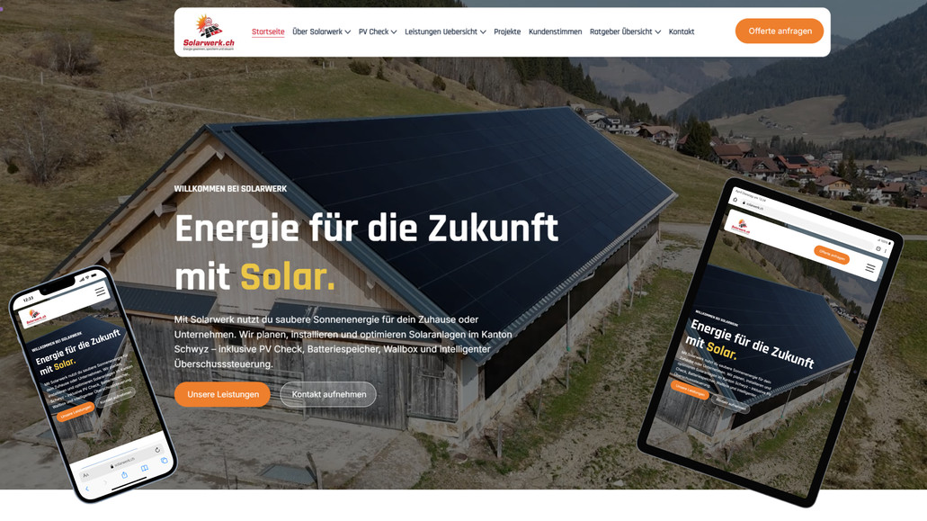 Solarwerk26: - Planung der Website anhand neuster Erkenntnisse
- Struktur in Clustern und Grounding Pages
- Webdesign
- SEO und LLM-Optimierung
- Kundenschulung auf Wix Studio