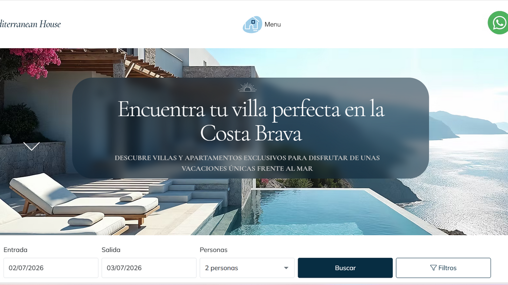Mediterranean House : Modernización de la web Mediterranean House, con un diseño premium, optimización móvil, integración del motor de reservas y mejora de la conversión.