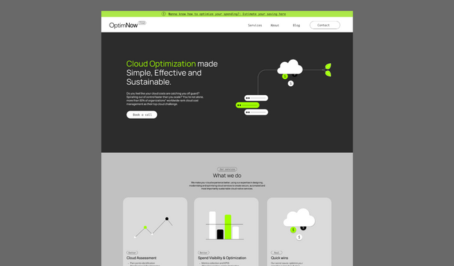 OptimNow: OptimNow, a cloud optimization startup founded by Jean Latière, needed a way to communicate abstract and technical concepts through an engaging and distinctive visual identity. To achieve this, I designed a set of custom animated illustrations that formed the foundation of a unique visual language for the brand.

I then applied this visual language across the full website design and development, seamlessly integrating the custom animations and illustrations into the site. This approach not only simplified complex ideas but also set OptimNow apart in a competitive market, establishing a strong and memorable brand presence online.