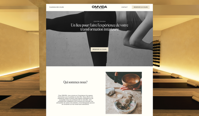 OMVIDA: Omvida is a wellness sanctuary in the heart of Paris’s 7th arrondissement, dedicated to rejuvenation and transformation. Bringing together a community of practitioners, Omvida guides clients on their journey to self-discovery through various integrative practices.

I designed a website that reflects the serene and transformative essence of Omvida. The site provides clear and inviting information about the wellness services offered, creating an online space that mirrors the tranquility and holistic approach of the physical location. The design aims to attract and engage visitors, making it easy for them to explore and connect with the wellness community at Omvida.
