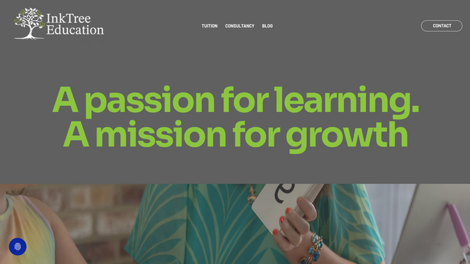 InkTree Education: Online tutoring and educational consultancy. Unified two distinct services (1:1 tutoring and school consultancy) under one cohesive brand. Strategic brand work clarified business positioning while Wix Studio website provided clear pathways for different audiences. 4-week delivery.