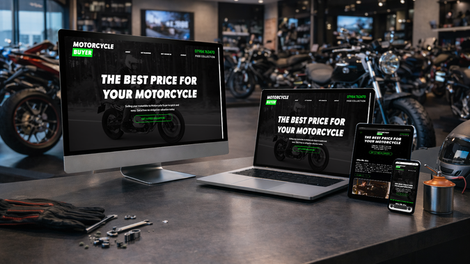 Motorcycle Buyer: We were tasked to design a Wix Website for Motorcycle Buyer, including a Custom Valuation form including Image Upload, so clients can upload their Motorcycle Photos and details to then receive a quote for purchase their Motorcycle. 