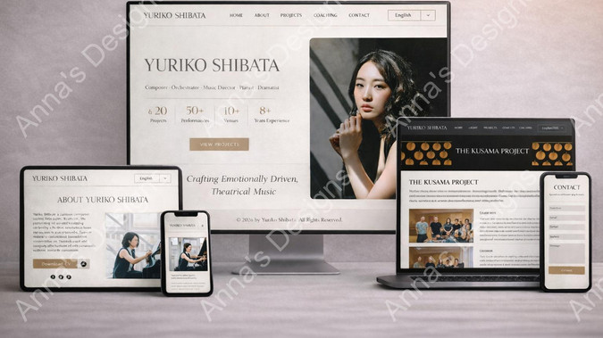Yuriko Shibata: Personal Brand • Full Redesign • Wix

Yuriko Shibata is a well-known composer, orchestrator, music director, pianist, and dramatist whose work spans contemporary composition. 

She wanted a complete redesign of her existing Wix website with a clean, minimal, and modern aesthetic.

The redesign focused on spacing, typography, structure, and visual balance — a minimal, cold color palette with white and light icy-blue accents, creating an elegant, calm atmosphere inspired by contemporary composer websites.

Result: The final result was an elegant, easy-to-navigate website that reflects the client's artistic identity and feels refined without being overdesigned.