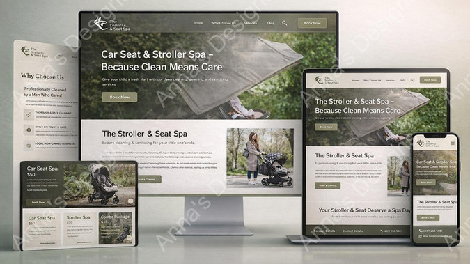 Stroller & Seat Spa: Family Services • Website + Logo

The Stroller & Seat Spa is a family-focused service offering professional car seat and stroller cleaning using eco-friendly products. 

The client needed a simple one-page Wix website that looked clean, professional, and fully mobile-friendly, with a calm, luxury spa-style aesthetic in soft, neutral colors.

The site was designed with a strong focus on visual clarity, mobile responsiveness, and a soothing, premium look — including a custom brand logo that matches the calm, spa-inspired feel of the business.

Result: The client was impressed with the color choices and extremely happy with the overall look and experience.