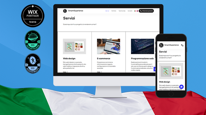 Smart Experience: Realizzazione di nuovo sito portfolio. Ottimizzazione dei contenuti per la corretta visualizzazione sui dispositivi mobili, impostazioni basilari del sito (favicon, email, dati aziendali ecc) e collegamento del dominio.
