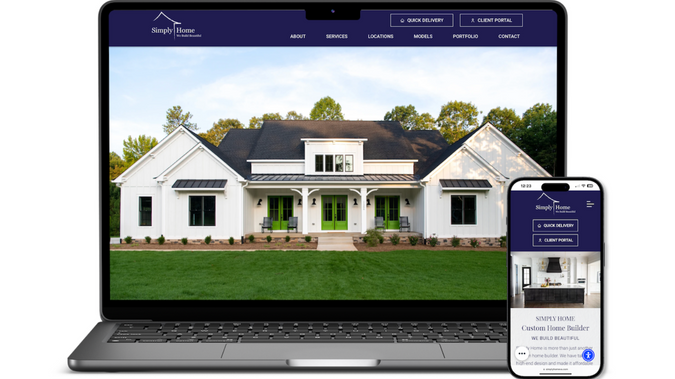 Simply Home: Website design, maintenance, SEO, social media marketing, Google Business marketing, Google Ads management, and other marketing services for a luxury custom home builder.