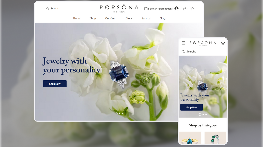 Persona Fine Jewelry: This project is the development of a modern online store for the jewelry brand Persona Fine Jewelry. The main focus is on a user-friendly interface, presentation of exclusive products and building trust in the brand through a stylish and elegant design.