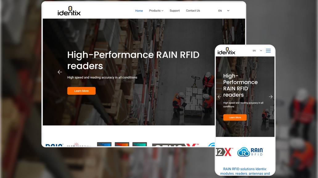 Identix RFID & IoT: Identix is a company specializing in high-performance RAIN RFID solutions. The website was created to present their product range in a clean, modern, and professional interface - including RFID readers, antennas, portals, embedded modules, and accessories. The project required a dual-language website (English and Portuguese), dynamic content management, and careful attention to visual branding and product detail accuracy. I also integrated brand assets like Impinj and RAIN RFID logos to reflect key technology partnerships.