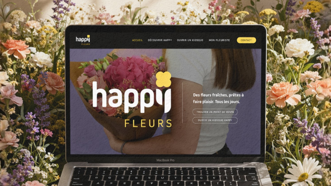 Happy Fleurs – Création de site vitrine: Création d’un site vitrine pour Happy Fleurs, une marque du groupe Emova spécialisée dans la vente de fleurs en grande distribution.

L’objectif était de concevoir un site moderne et immersif, capable de valoriser l’univers de la marque tout en offrant une navigation fluide et intuitive aux utilisateurs.

✦ Refonte complète de l’expérience utilisateur (UX/UI)
✦ Création d’un design élégant en cohérence avec l’identité de la marque
✦ Optimisation responsive (mobile, tablette, desktop)
✦ Mise en place d’un parcours utilisateur simple et efficace

Ce projet a permis de renforcer l’image de marque de Happy Fleurs et d’améliorer sa présence en ligne.

👉 Vous avez un projet de site vitrine ? Je vous accompagne de la conception à la mise en ligne.