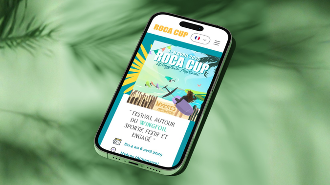 Roca Cup – Site internet pour compétition de wing foil: Création du site internet Roca Cup, un événement sportif dédié à la compétition de wing foil.

L’objectif était de concevoir un site dynamique et attractif, permettant de présenter l’événement, informer les participants et valoriser l’univers sportif de la compétition.

✦ Conception de l’expérience utilisateur (UX/UI)
✦ Design moderne et impactant en lien avec l’univers du sport
✦ Structuration des contenus pour une navigation claire et efficace
✦ Mise en avant des informations clés (dates, lieu, inscription)
✦ Optimisation responsive (mobile, tablette, desktop)

Ce site permet aujourd’hui de promouvoir efficacement l’événement et de faciliter l’accès aux informations pour les participants et les visiteurs.