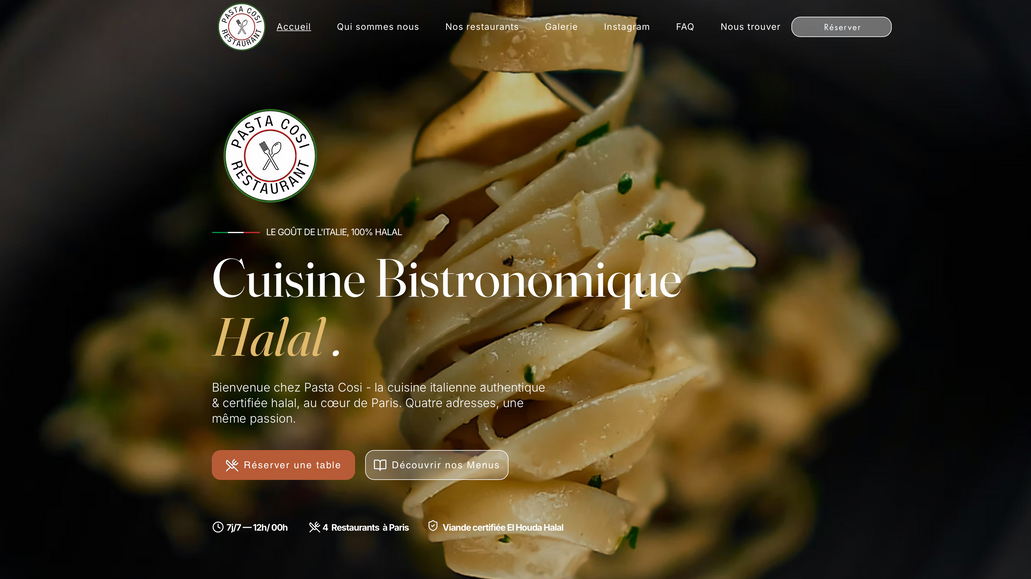 Pasta Cosi: 4 restaurants 
Website Design
Restaurant reservation system for the 4 restaurants 
+ Menu
SEO / GEO