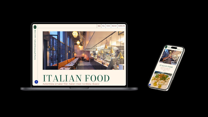 Bella Vita Restaurang & Pizzeria Stoccolma: Website design and digital presence development for an Italian restaurant.

I managed the entire project from concept to launch, including website design, UX structure and visual identity elements to create an authentic and inviting online presence that reflects the restaurant’s atmosphere.

The website was designed to highlight the menu, improve mobile navigation and make it easy for customers to explore the restaurant and contact the business.

The project also included logo integration, SEO-ready structure and full responsive optimization to ensure the website performs well across all devices and helps increase the restaurant’s online visibility.