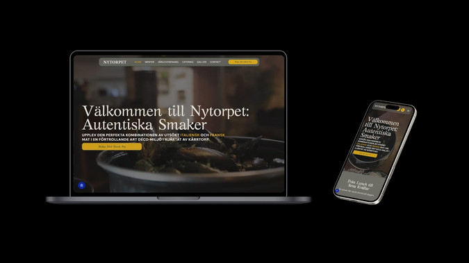 Nytorpet Restaurant & Pizzeria: Website design and digital presence development for a hospitality and restaurant location.

I managed the full creation of the website from concept to launch, designing a structure that clearly presents the location, services and atmosphere of the venue while keeping navigation simple and intuitive for visitors.

The project included website design, UX structure, visual identity alignment and responsive development to ensure a smooth experience across all devices.

Particular attention was given to SEO-ready structure and content organization to improve online visibility and help potential customers easily discover the venue and its services.