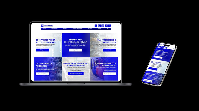 Sara impianti compressori: Website design and development for a company specialized in compressed air systems and industrial solutions.

I managed the entire project from concept to launch, creating a professional website that clearly presents the company’s services, technical expertise and solutions for businesses.

The project included website design, UX structure development, visual identity integration and responsive optimization to ensure a clear and effective browsing experience across all devices.

Particular attention was given to content organization and SEO-ready structure to improve the company’s online visibility and make it easier for potential clients to understand the services offered.