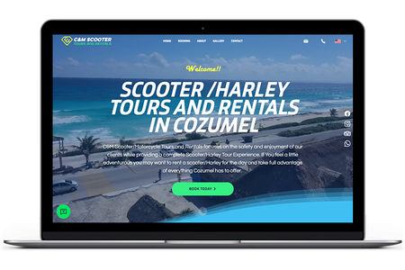 C&M Rental: I designed and developed the website for C&M Scooter Tours and Rentals, located in Cozumel, to provide an engaging and user-friendly platform for clients seeking scooter and Harley rentals. The site offers a comprehensive booking system, allowing users to easily reserve various vehicles for their adventures. With sections for Home, About, Gallery, and Contact, the site effectively communicates the excitement of exploring Cozumel. The booking page features a calendar and streamlined payment process, ensuring a seamless experience for customers. Additionally, the website is bilingual and optimized for both desktop and mobile, enhancing accessibility for a diverse clientele. C&M Scooter Tours and Rentals is dedicated to offering clients a memorable experience while exploring the beauty of Cozumel.
