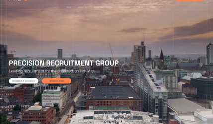 Precision Recruitment Group: A bold, modern site for Precision Recruitment Group, built around a black-white-orange palette, strong typographic hierarchy, and a clear grid. Elegant scroll effects and crisp iconography add polish and guide users smoothly through vacancies, news, and calls-to-action