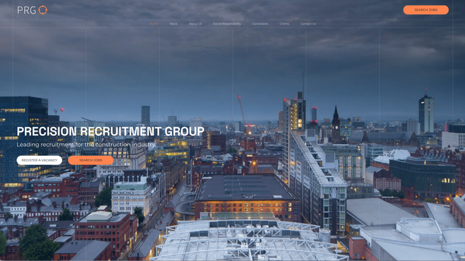 Precision Recruitment Group: A bold, modern site for Precision Recruitment Group, built around a black-white-orange palette, strong typographic hierarchy, and a clear grid. Elegant scroll effects and crisp iconography add polish and guide users smoothly through vacancies, news, and calls-to-action